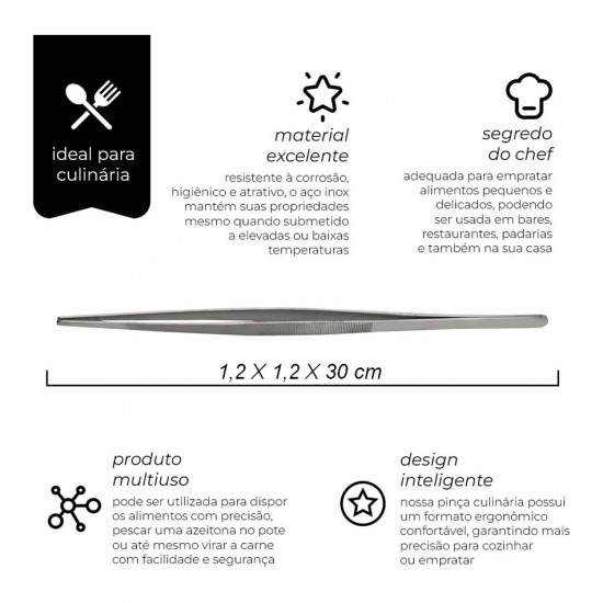 Pinça 30cm Culinária De Aço Inox